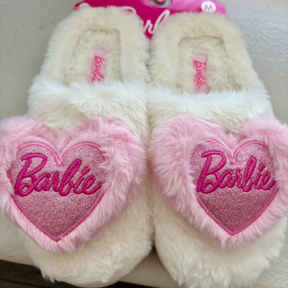 Barbie Pink Heart Fuzzy Slippers | Y2K Cozy Memory Foam (6.5–7.5)